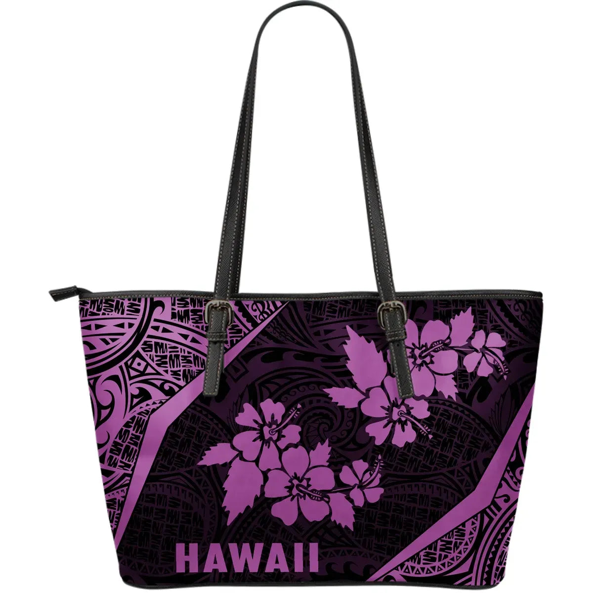Hawaii Polynesian Leather Tote Bag Hibiscus Purple Th1
