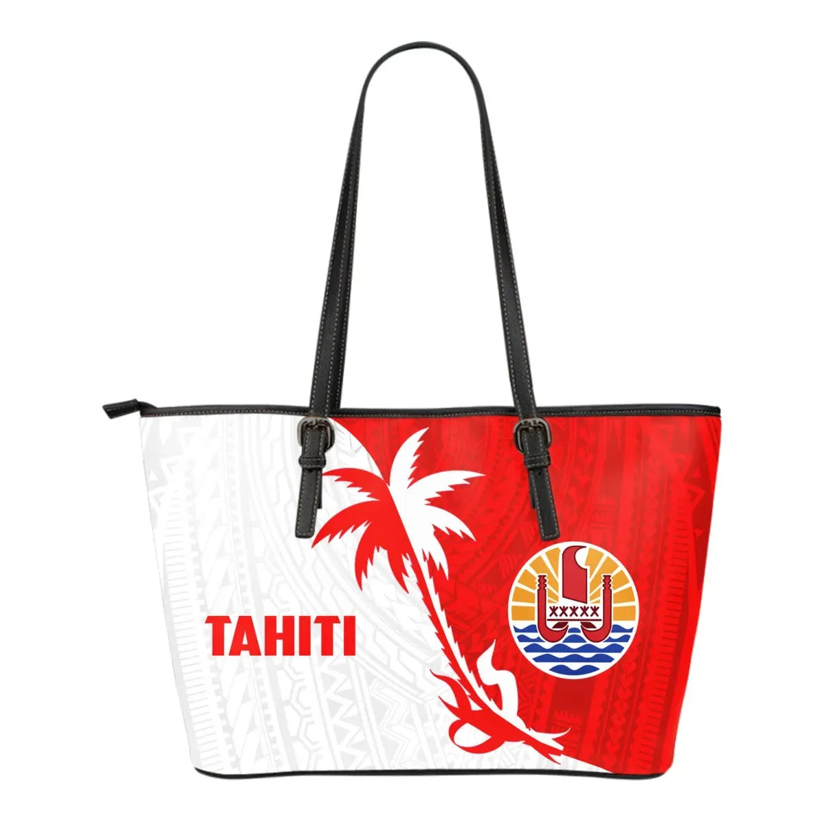 Tahiti Polynesian Coconut Tree Leather Tote Bag