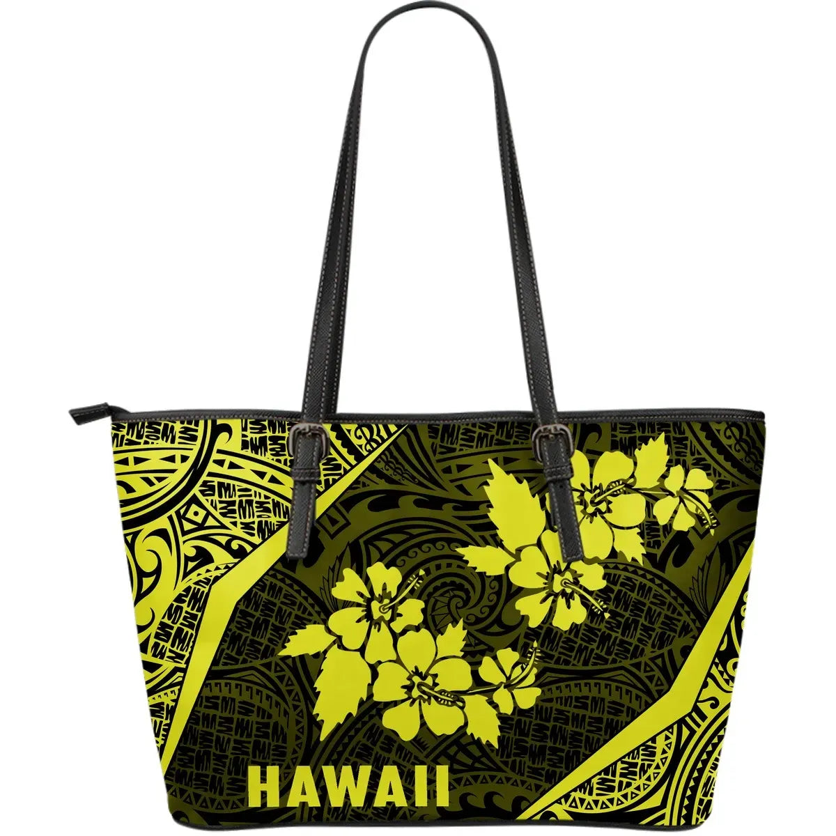 Hawaii Polynesian Leather Tote Bag Hibiscus Yellow Th1