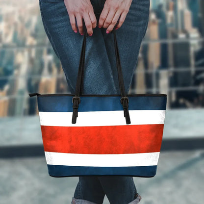 Costa Rica Grunge Flag Leather Tote Bag