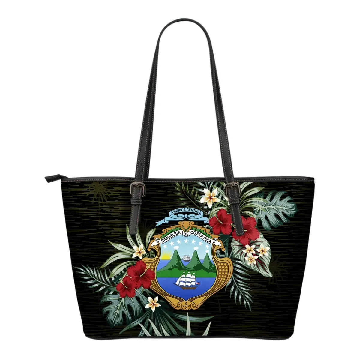 Costa Rica Hibiscus Leather Tote Bag