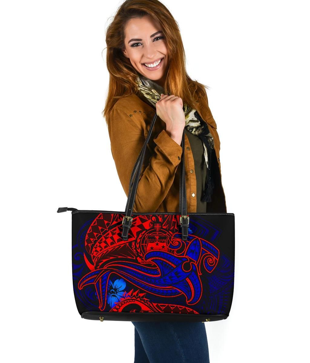 Samoa Leather Tote Bag Blue Shark Polynesian Tattoo