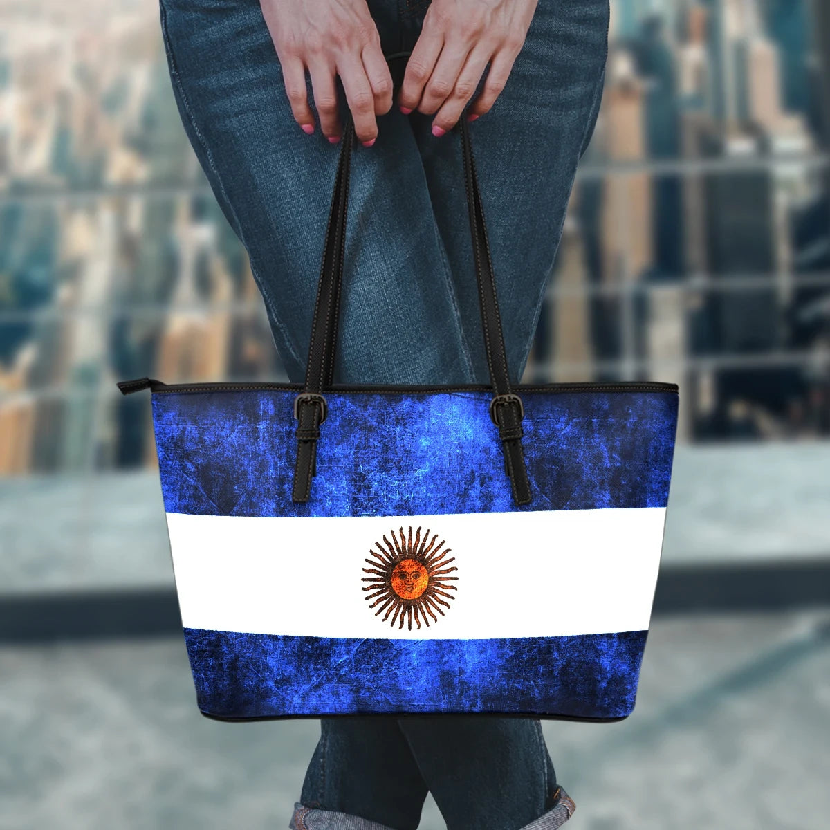 Argentina Grunge Flag Leather Tote Bag