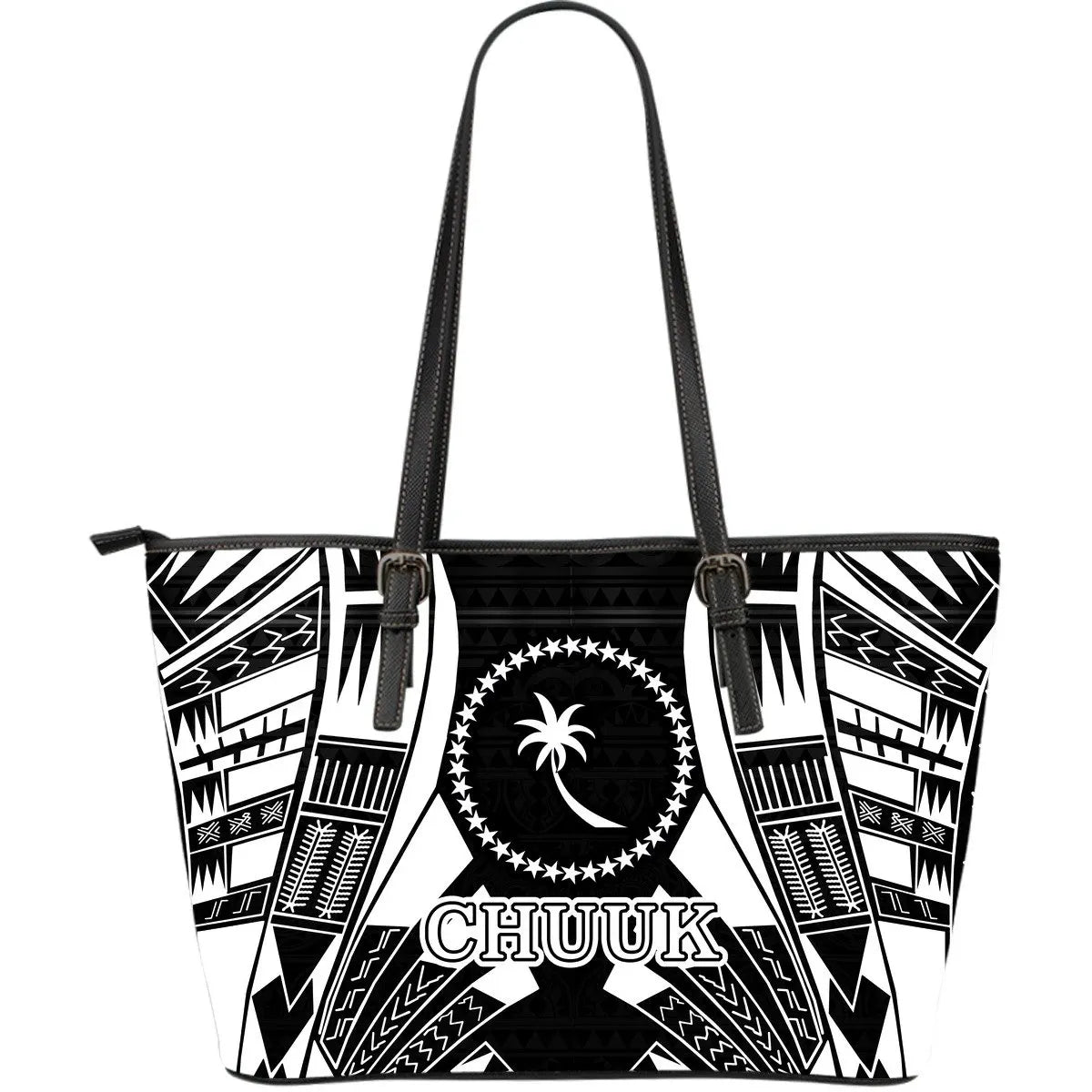 Chuuk Leather Tote Bag Black White Tattoo Style Bn01