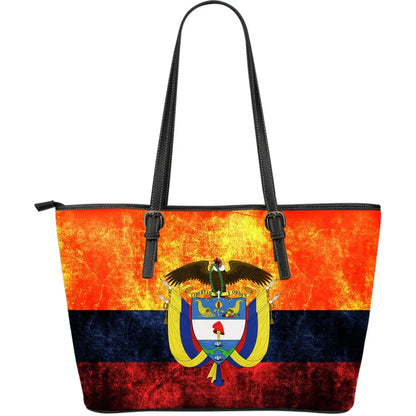 Colombia Grunge Flag Leather Tote Bag