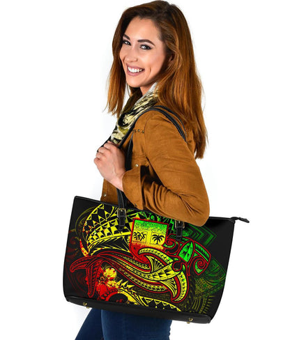 Fiji Leather Tote Bag Reggae Shark Polynesian Tattoo