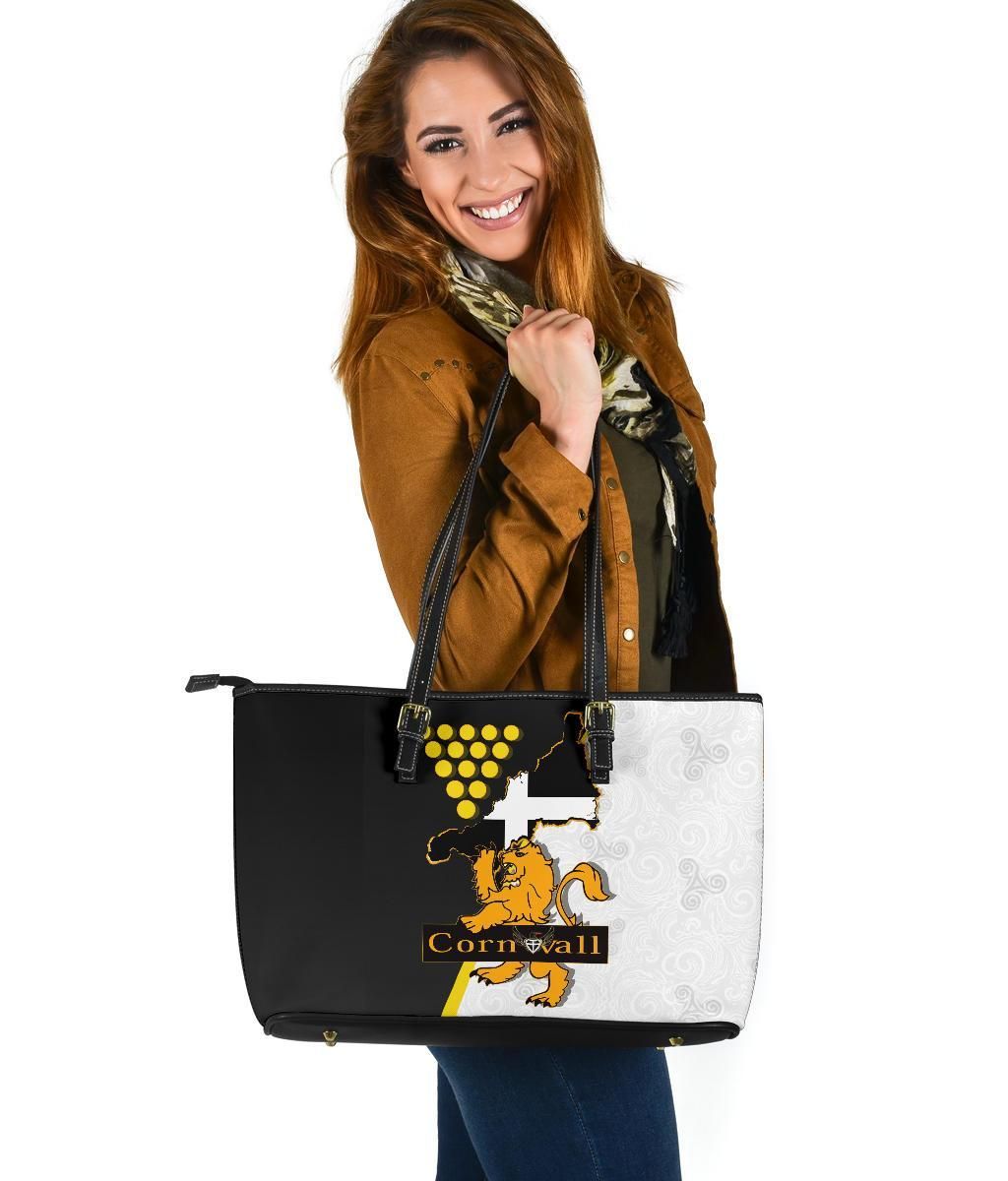 Cornwall Pride Celtic Leather Tote Bag Cornwall One And All