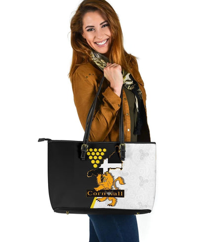 Cornwall Pride Celtic Leather Tote Bag Cornwall One And All