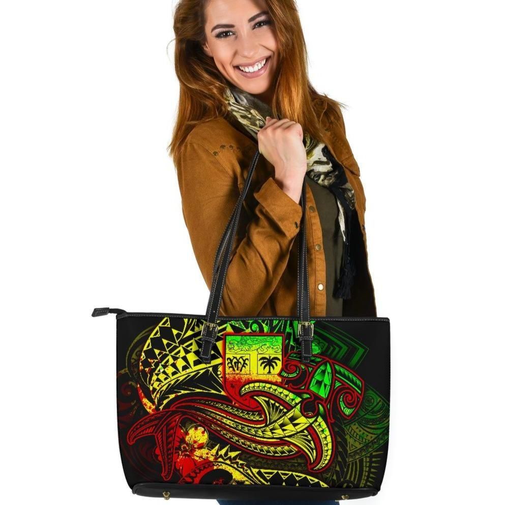 Fiji Leather Tote Bag Reggae Shark Polynesian Tattoo