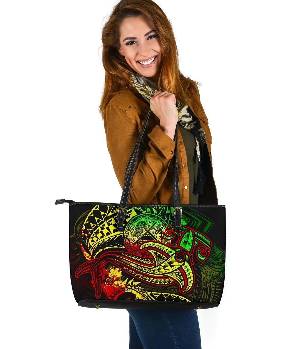 American Samoa Leather Tote Bag Reggae Shark Polynesian Tattoo