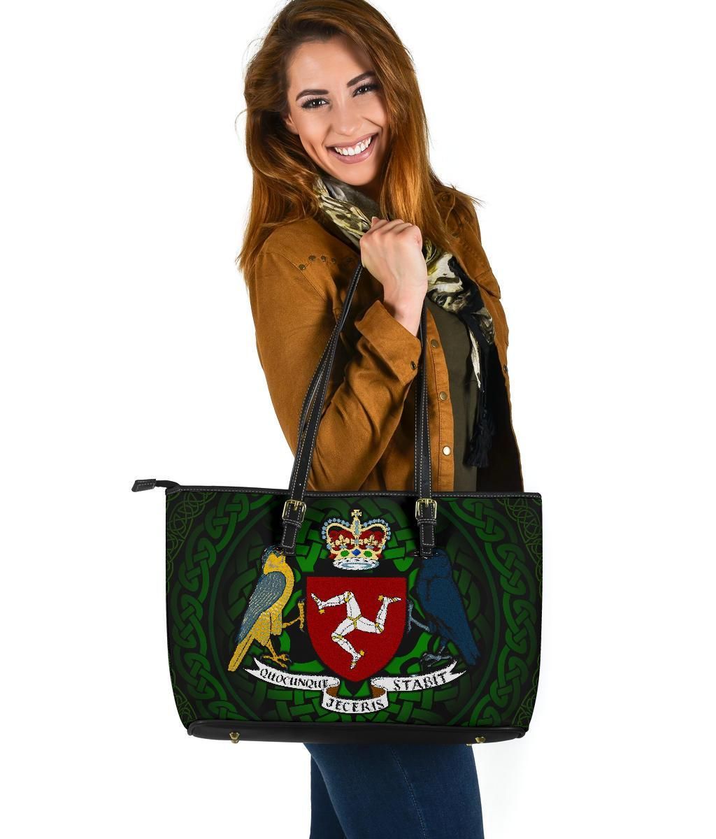 Celtic Leather Tote Bag Isle Of Man Celtic Coat Of Arms
