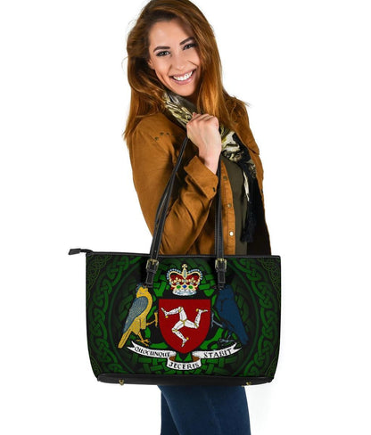 Celtic Leather Tote Bag Isle Of Man Celtic Coat Of Arms