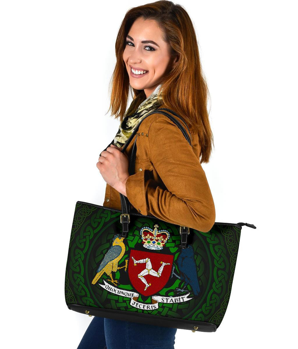 Celtic Leather Tote Bag Isle Of Man Celtic Coat Of Arms