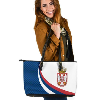 Serbia Leather Tote Bag Serbia Flag Blue