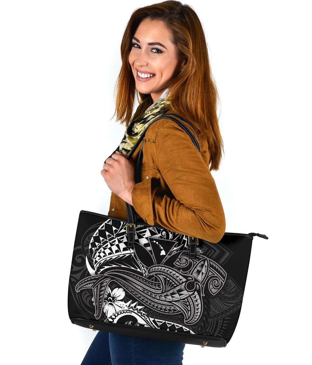 Hawaii Polynesian Leather Tote Bag Kanaka Maoli White Shark Polynesian Tattoo