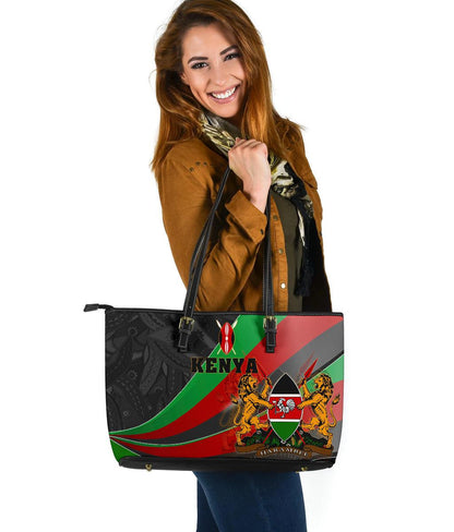 Kenya Leather Leather Tote Bag Kenya Pattern With Coat Of Arms