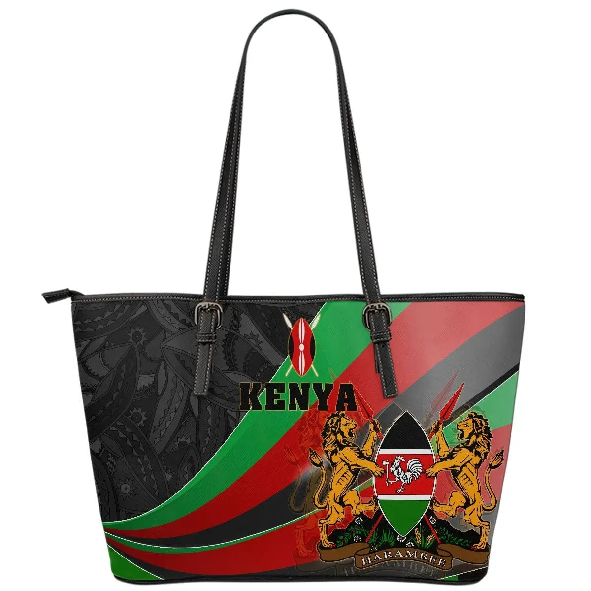 Kenya Leather Leather Tote Bag Kenya Pattern With Coat Of Arms