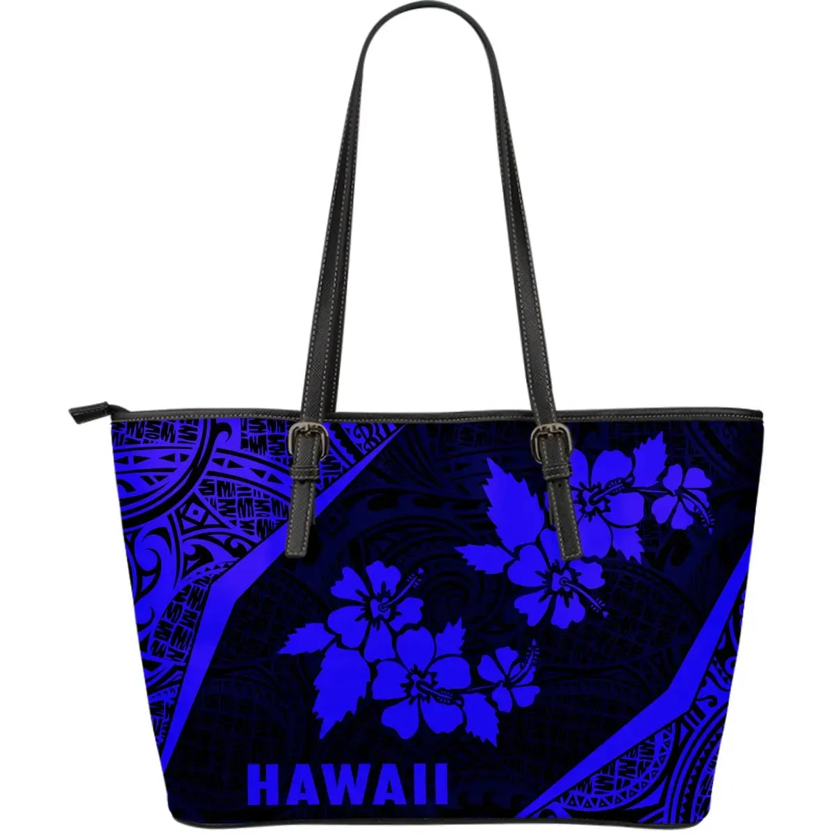 Hawaii Polynesian Leather Tote Bag Hibiscus Blue Th1
