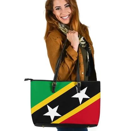 Saint Kitts And Nevis Leather Tote Bag Saint Kitts And Nevis Flag Style