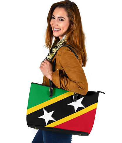 Saint Kitts And Nevis Leather Tote Bag Saint Kitts And Nevis Flag Style
