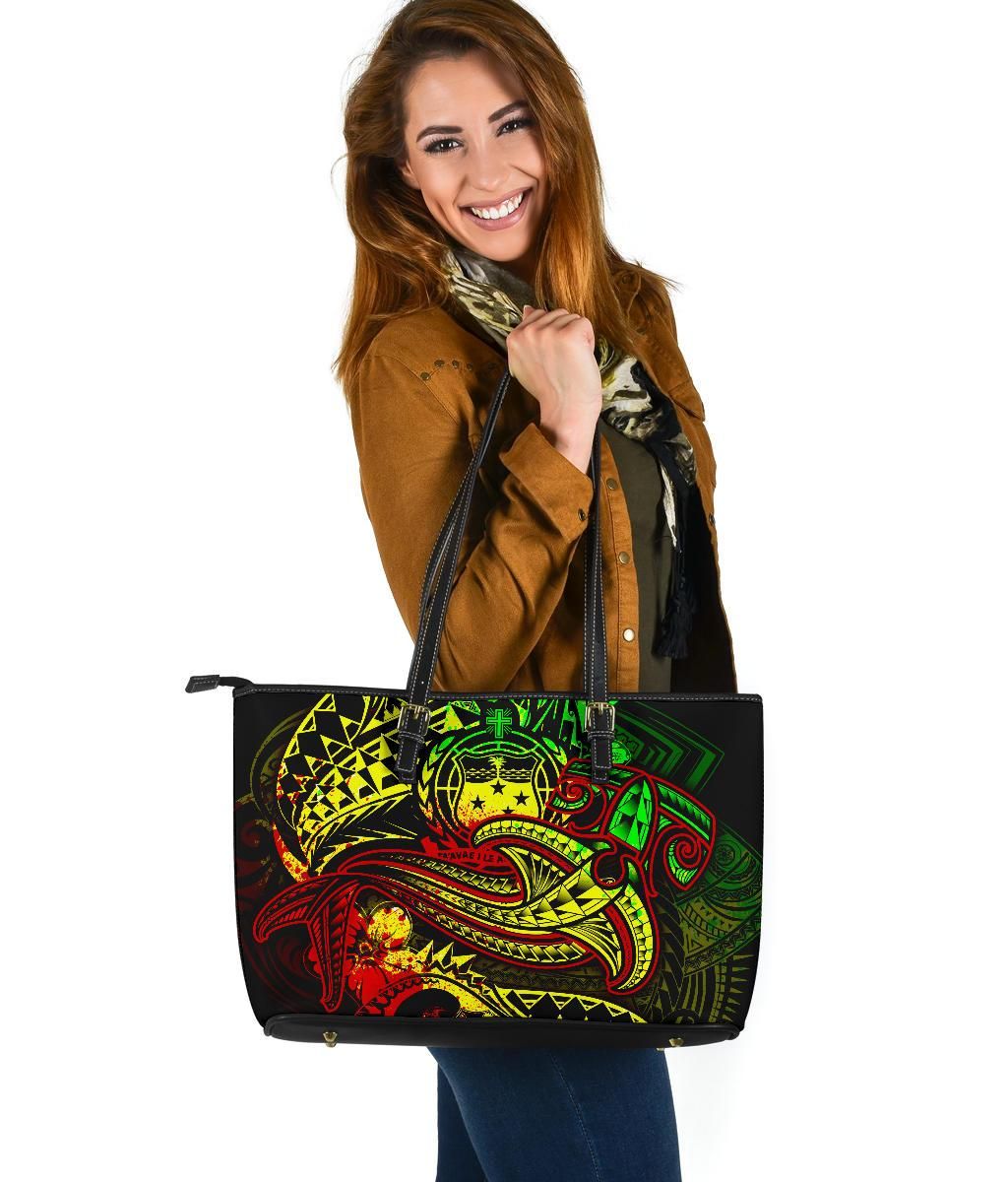 Samoa Leather Tote Bag Reggae Shark Polynesian Tattoo