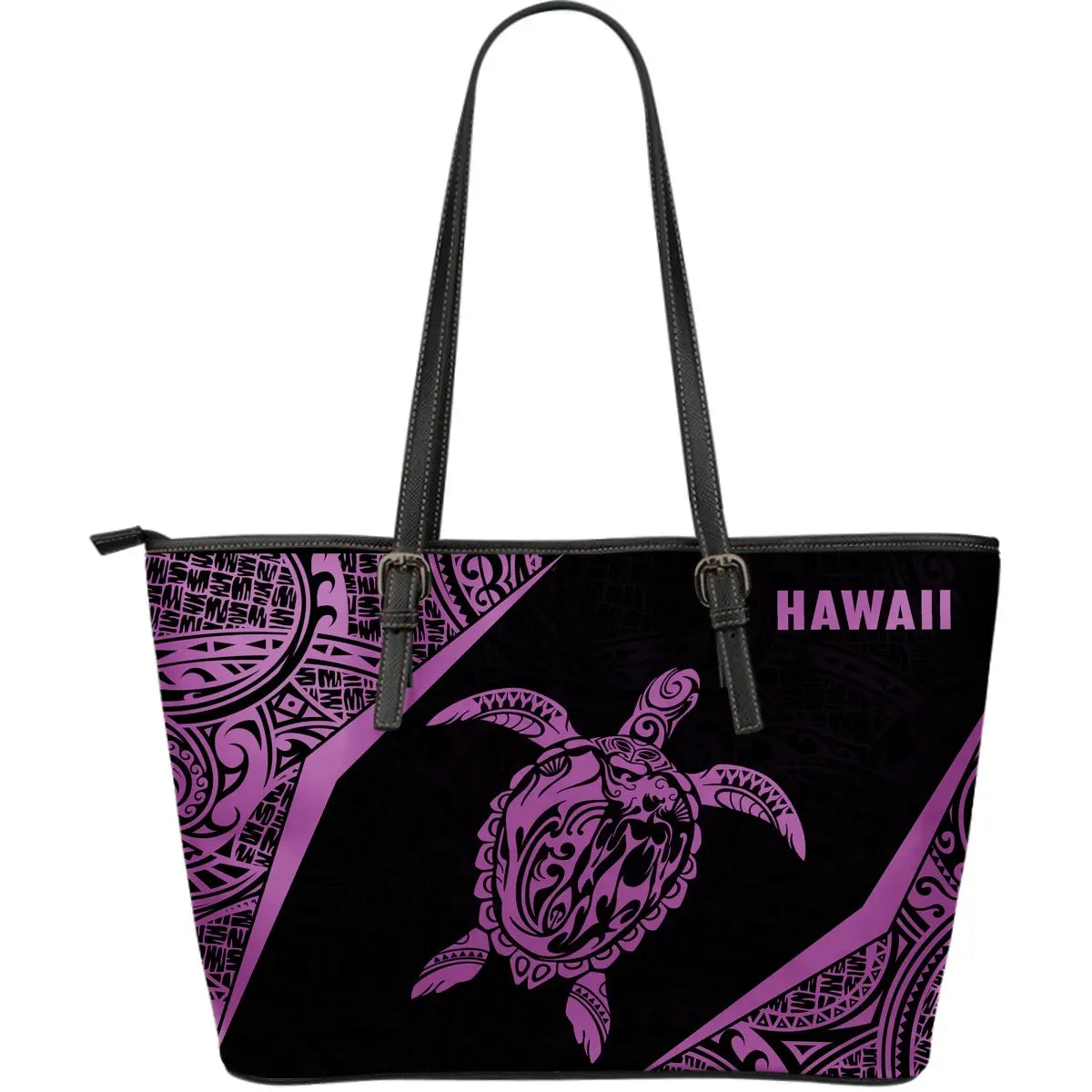 Hawaii Polynesian Leather Tote Bag Turtle Purple Th1