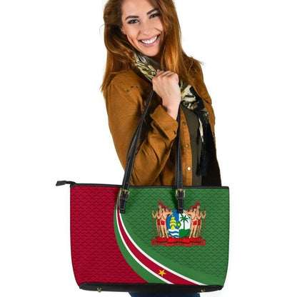 Suriname Leather Tote Bag Suriname Coat Of Arms And Flag Color