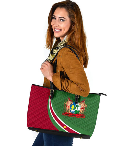 Suriname Leather Tote Bag Suriname Coat Of Arms And Flag Color