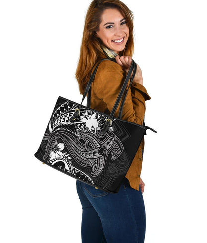 Papua New Guinea Leather Tote Bag White Shark Polynesian Tattoo