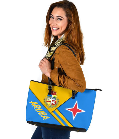 Aruba Leather Tote Bag Aruba Coat Of Arms