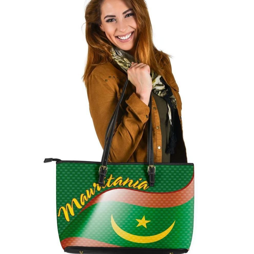 Mauritania Leather Tote Bag Mauritania Flag And Coat Of Arms