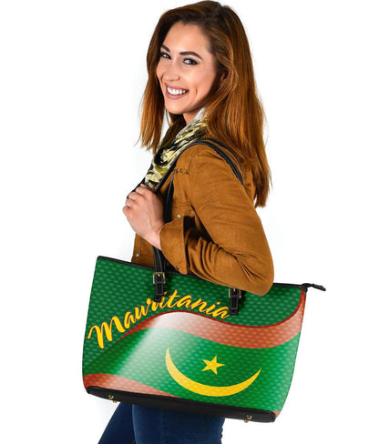 Mauritania Leather Tote Bag Mauritania Flag And Coat Of Arms