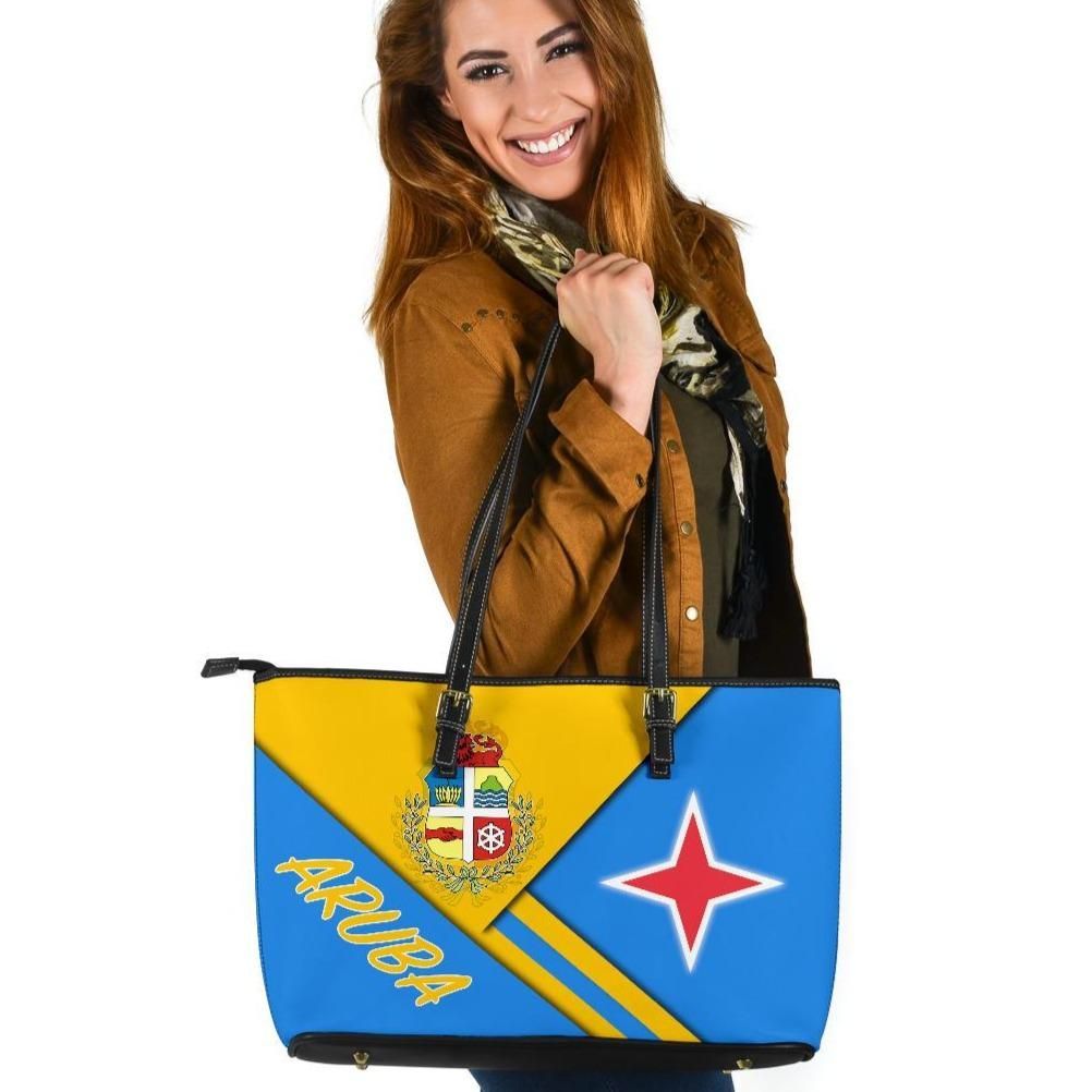 Aruba Leather Tote Bag Aruba Coat Of Arms