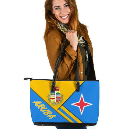 Aruba Leather Tote Bag Aruba Coat Of Arms