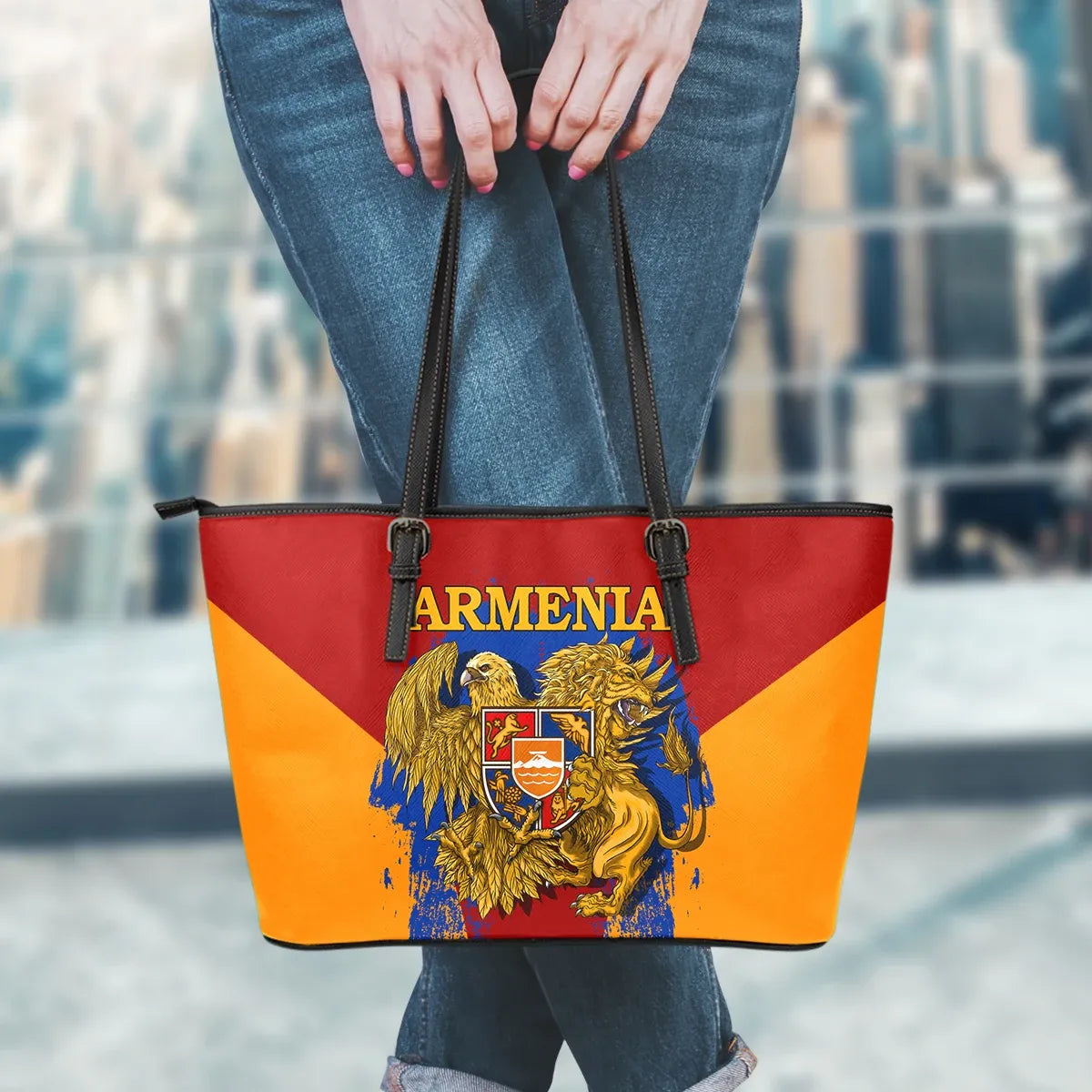 Armenia Special Coat Of Arms Leather Tote Bag