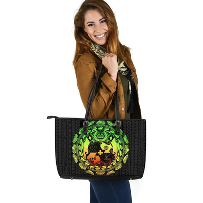 Tonga Polynesian Leather Tote Bag Tattoo Pattern With Seal Reggae