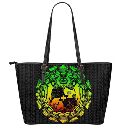 Tonga Polynesian Leather Tote Bag Tattoo Pattern With Seal Reggae