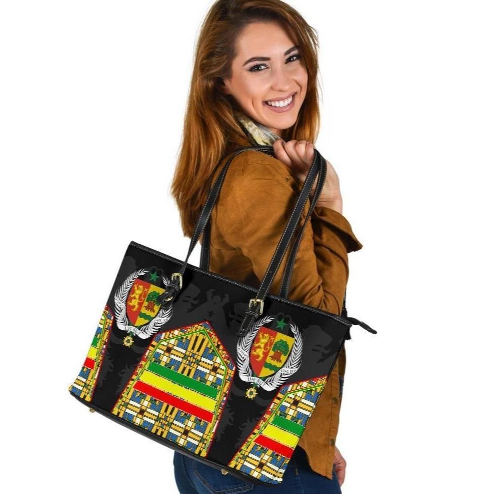 Senegal Leather Tote Bag Senegal Flag Color And Coat Of Arm