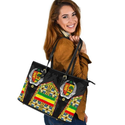 Senegal Leather Tote Bag Senegal Flag Color And Coat Of Arm