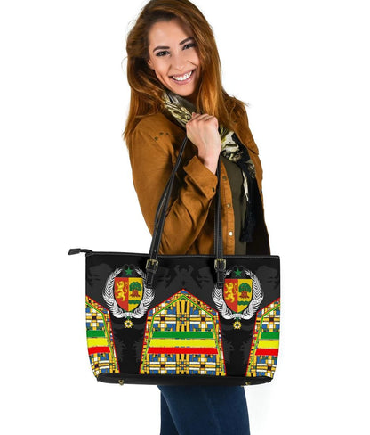 Senegal Leather Tote Bag Senegal Flag Color And Coat Of Arm