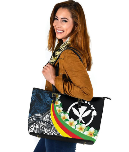 Polynesian Hawaii Leather Tote Bag Kanaka Maoli With Plumeria Style