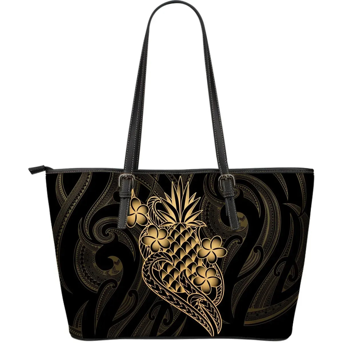 Polynesian Leather Tote Bag Gold Pineapple