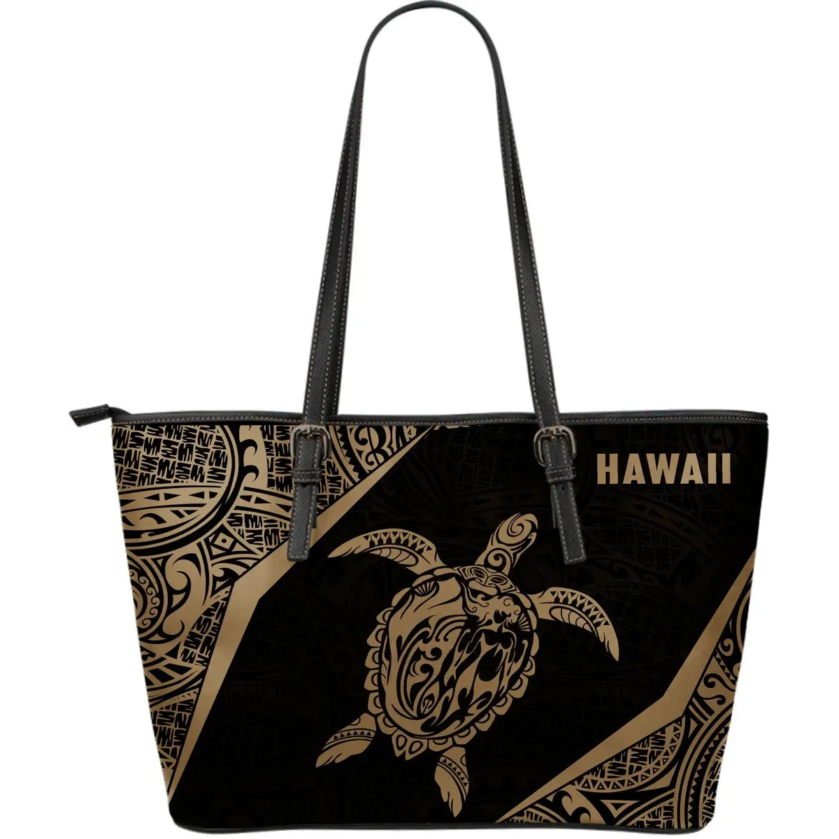 Hawaii Polynesian Leather Tote Bag Turtle Gold Th1