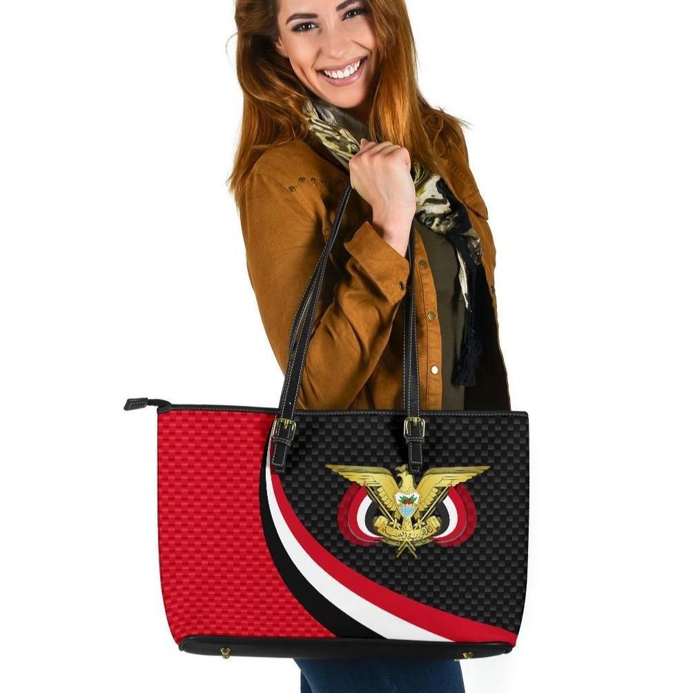 Yemen Leather Tote Bag Yemen Coat Of Arms And Flag Color