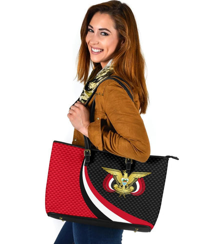 Yemen Leather Tote Bag Yemen Coat Of Arms And Flag Color
