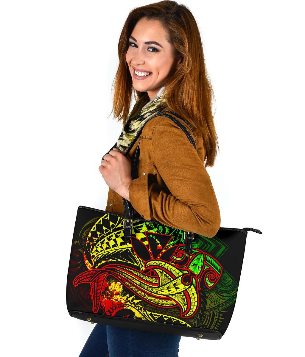 Hawaii Polynesian Leather Tote Bag Kanaka Maoli Reggae Shark Polynesian Tattoo