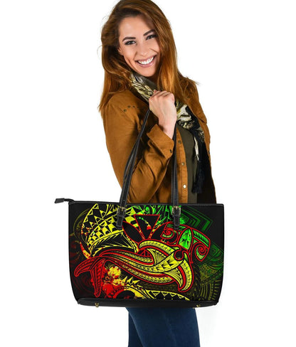 Hawaii Polynesian Leather Tote Bag Kanaka Maoli Reggae Shark Polynesian Tattoo