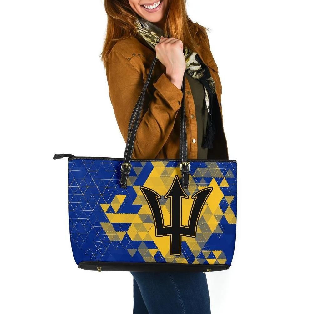 Barbados Leather Tote Bag National Flag Polygon Style