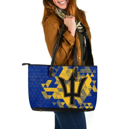 Barbados Leather Tote Bag National Flag Polygon Style