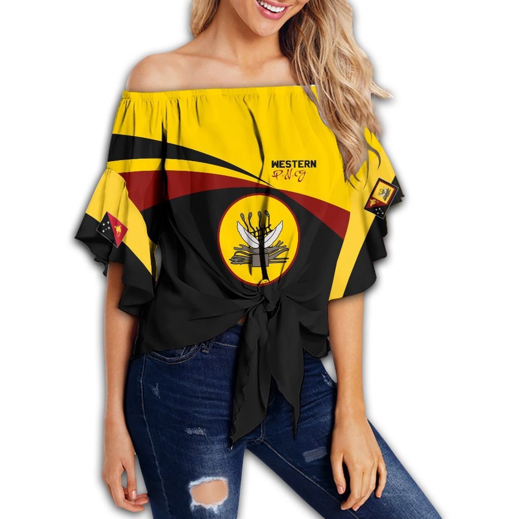 Polynesian Clothing - Western Province PNG Flag Style Women's Off Shoulder Wrap Waist Top
